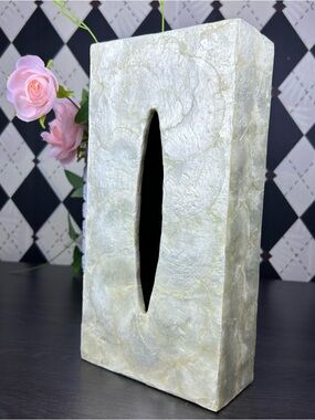 Mother of Pearl Shell or Capiz Tissue Box Cover Iridescent Shell Mosaic Wooden